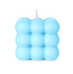 Photo of Beautiful light blue bubble candle isolated on white