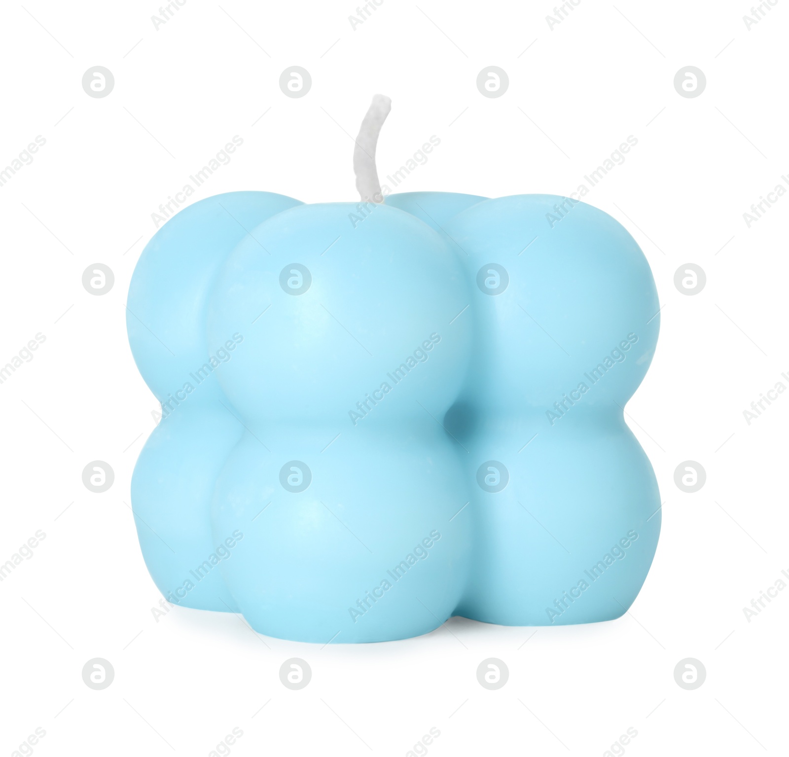 Photo of Beautiful light blue bubble candle isolated on white