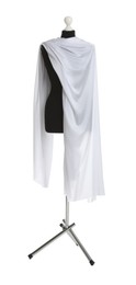 Photo of Draping fabric on female mannequin against white background