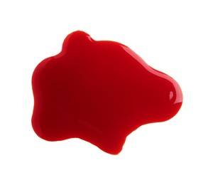 Photo of Stain of blood isolated on white, top view