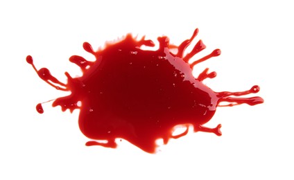 Photo of Stain of blood isolated on white, top view