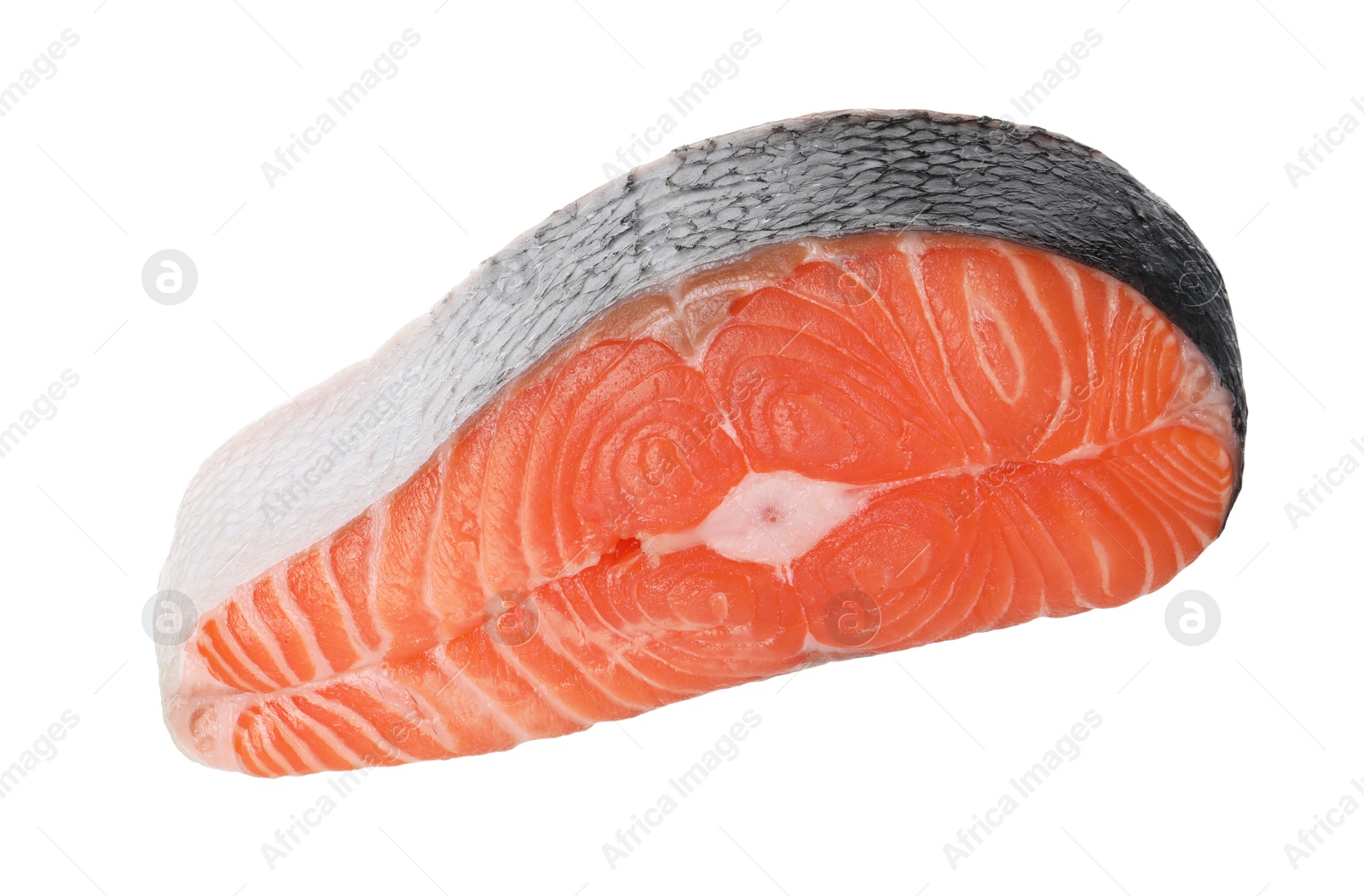 Photo of Steak of fresh raw salmon isolated on white