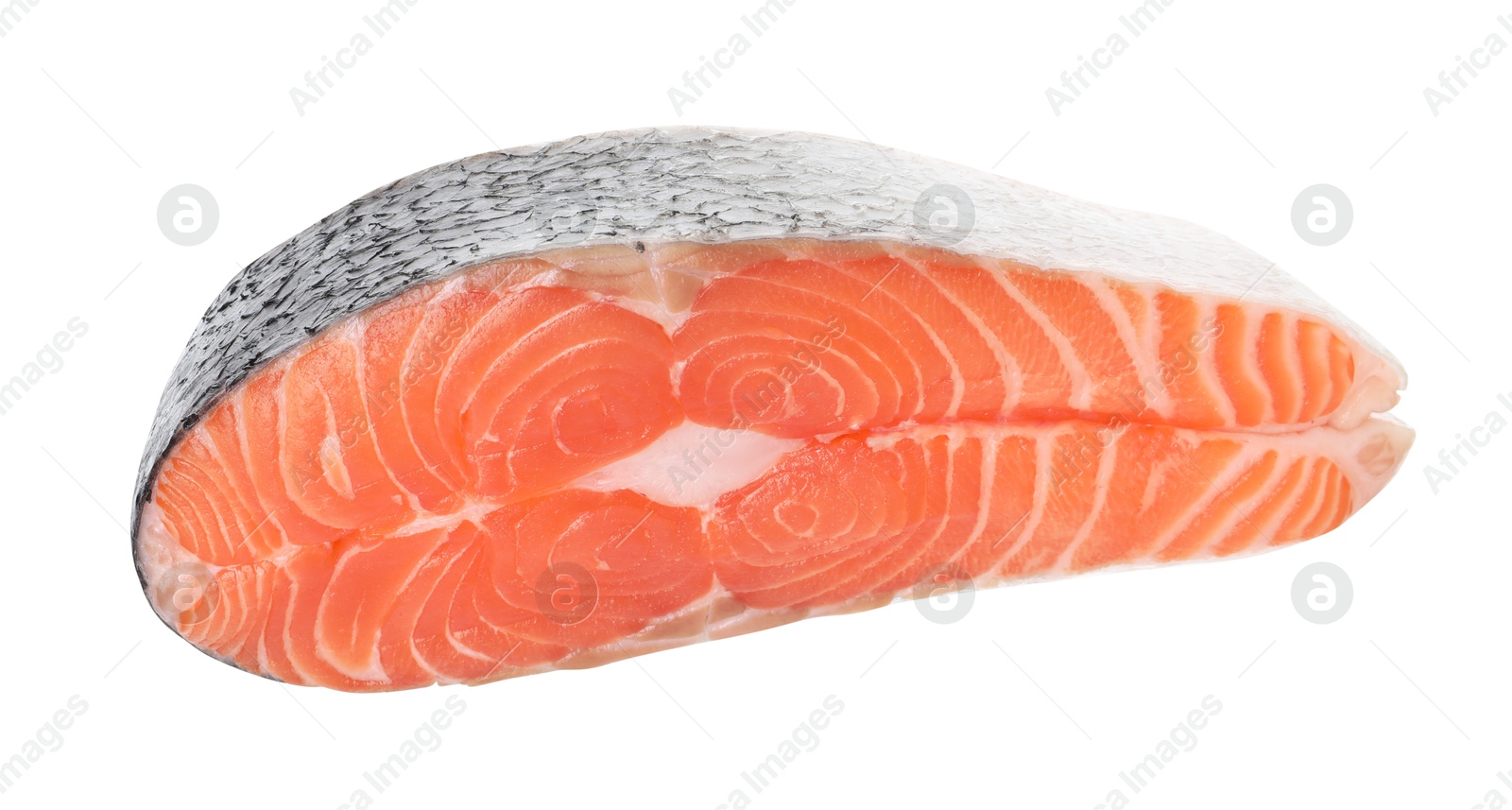 Photo of Steak of fresh raw salmon isolated on white