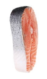 Photo of Steak of fresh raw salmon isolated on white