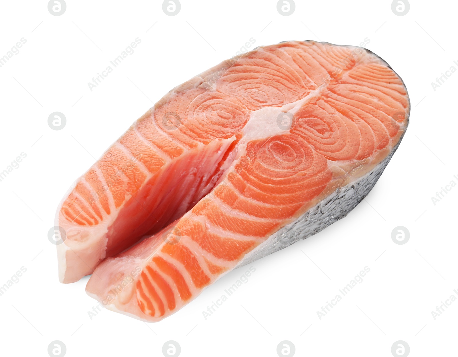 Photo of Steak of fresh raw salmon isolated on white