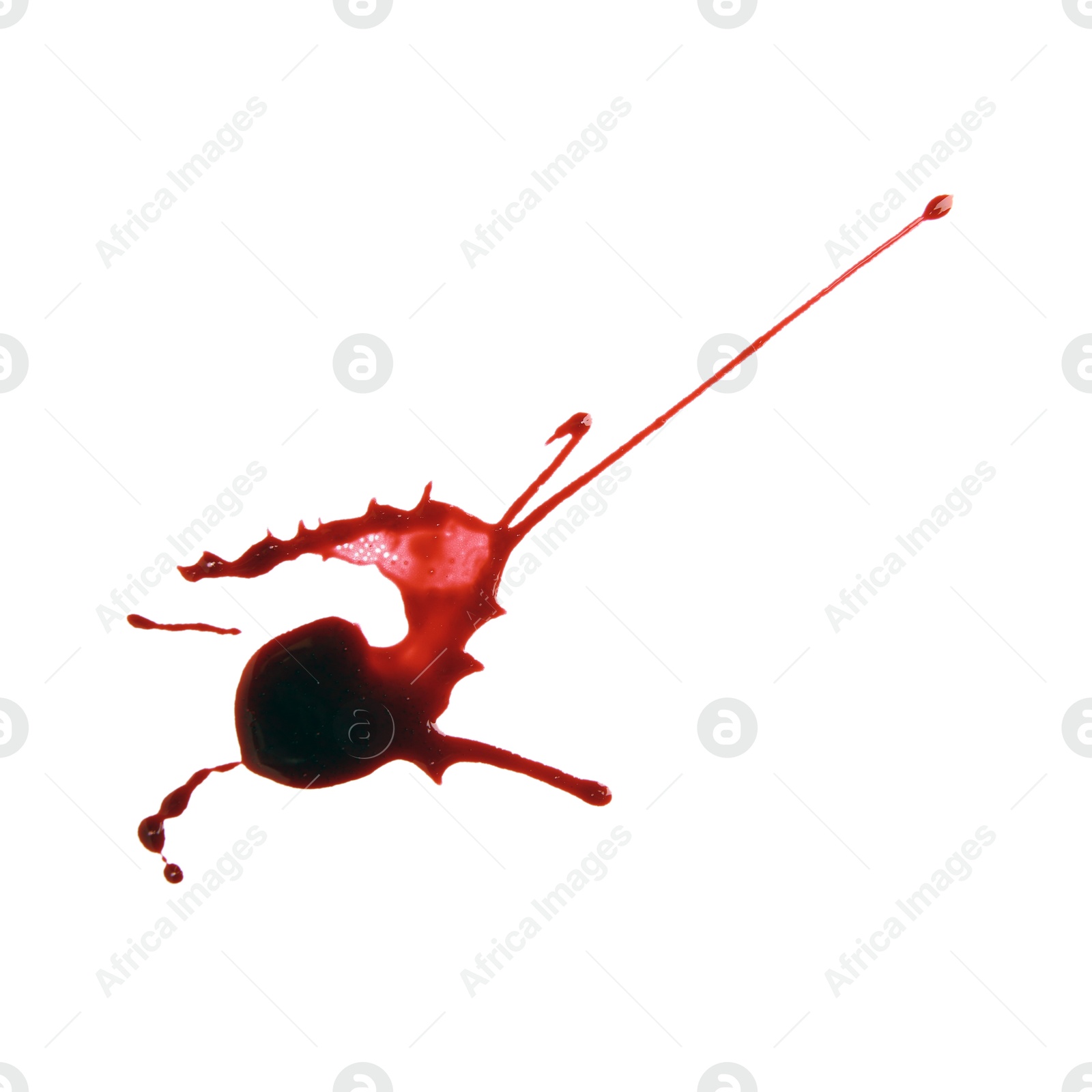 Photo of Splash of blood isolated on white, top view