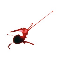 Photo of Splash of blood isolated on white, top view