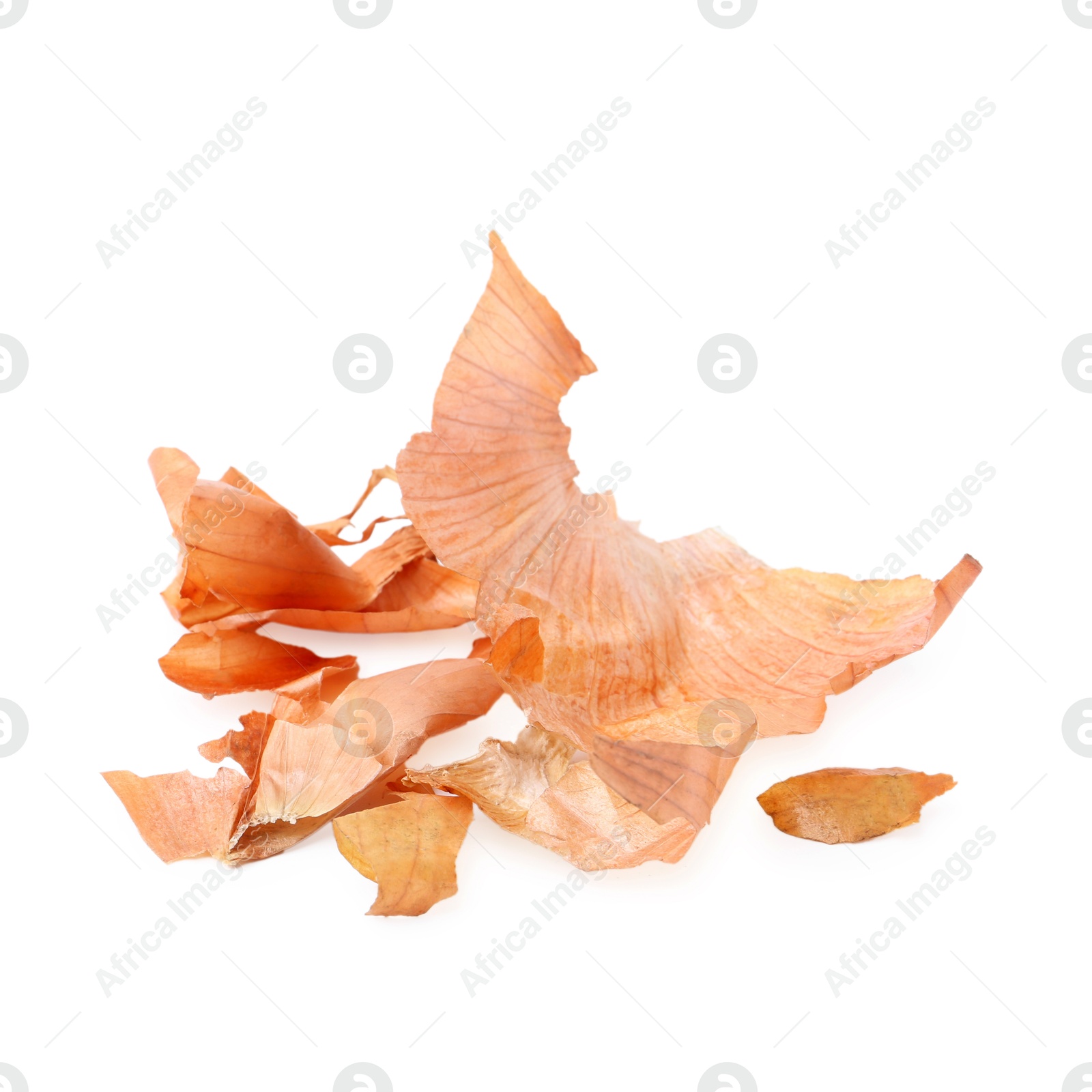 Photo of Pile of onion peels isolated on white