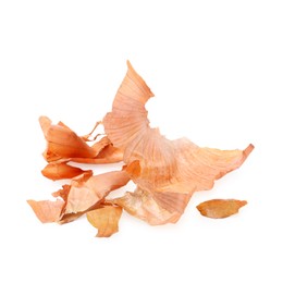 Photo of Pile of onion peels isolated on white