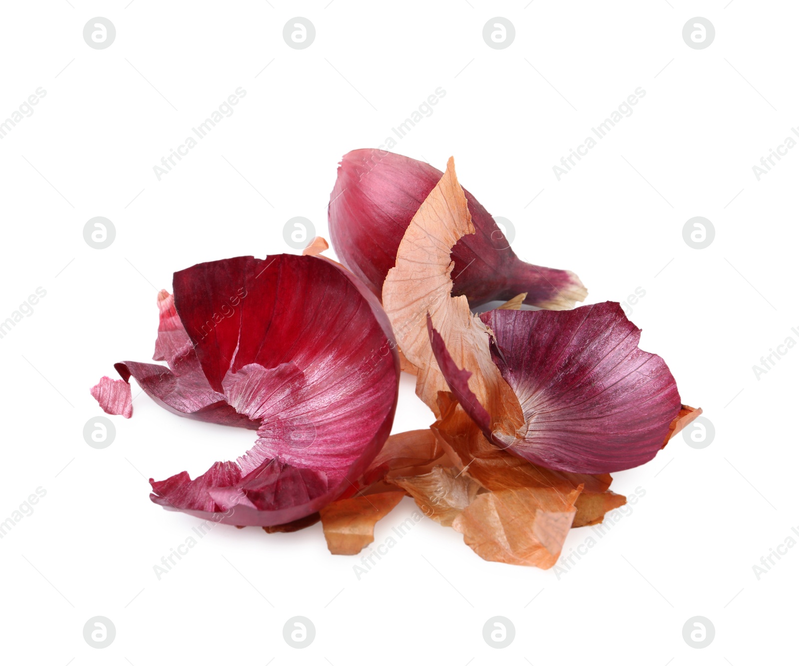 Photo of Pile of onion peels isolated on white