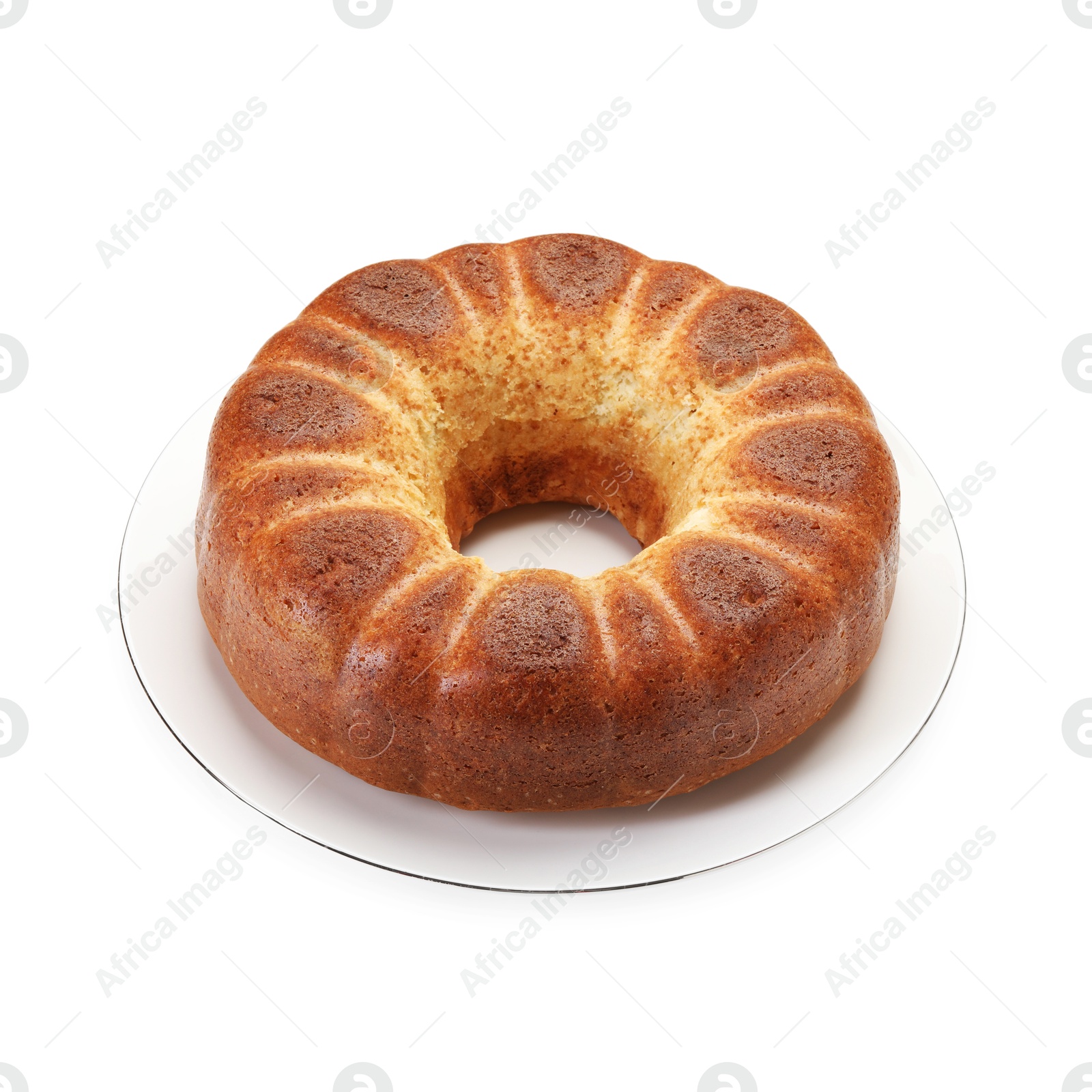 Photo of Freshly baked sponge cake isolated on white