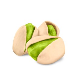 Image of Unshelled pistachios on white background. Tasty nut