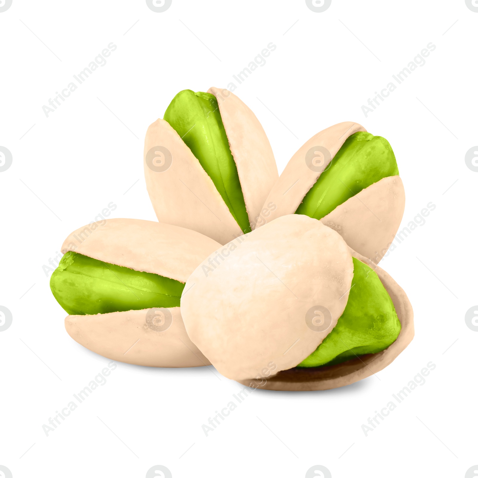 Image of Unshelled pistachios on white background. Tasty nut