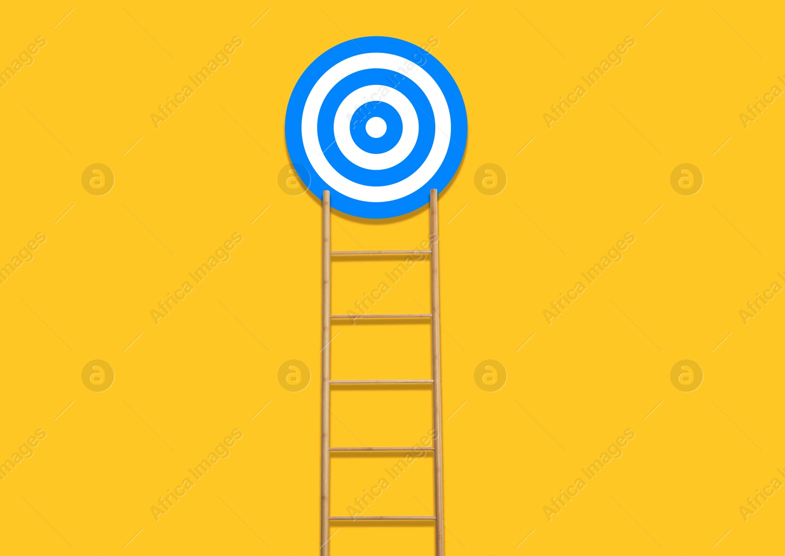 Image of Ladder leading to target on golden background. Concepts of success and goal achievement