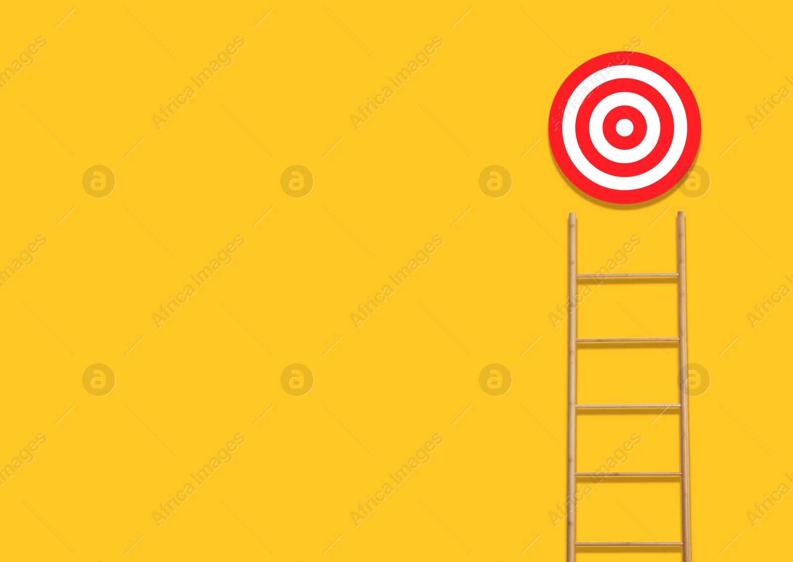 Image of Ladder leading to target on golden background, space for text. Concepts of success and goal achievement