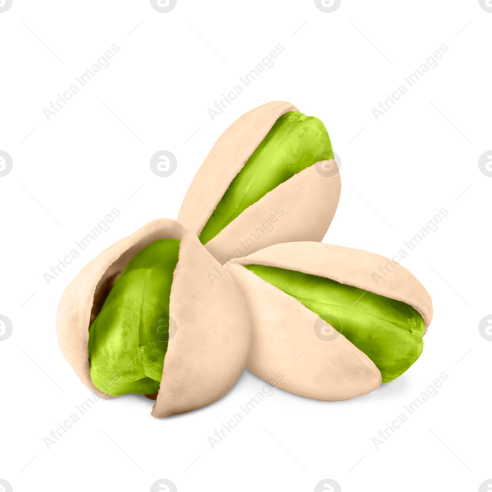 Image of Unshelled pistachios on white background. Tasty nut