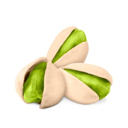 Image of Unshelled pistachios on white background. Tasty nut