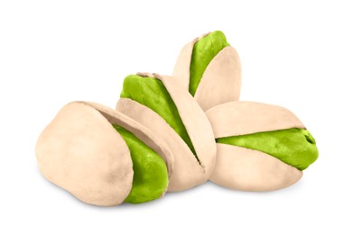 Image of Unshelled pistachios on white background. Tasty nut