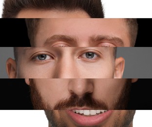 Image of Creative collage with parts of different men's photos combined into portrait