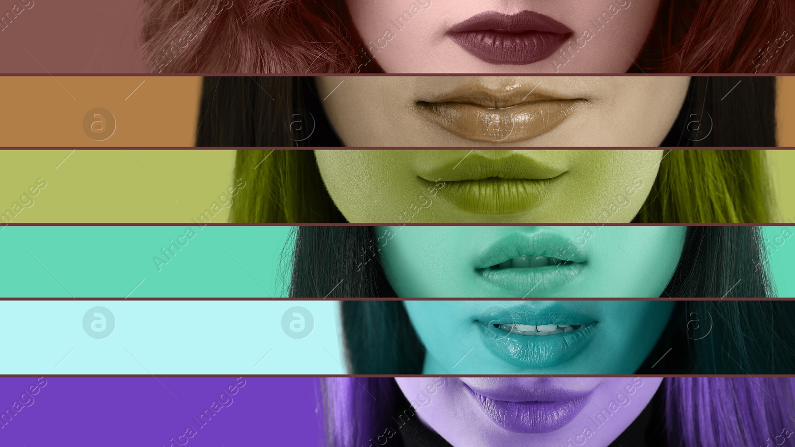 Image of Different women with beautiful lips, collage of cropped photos