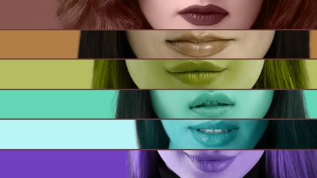 Image of Different women with beautiful lips, collage of cropped photos