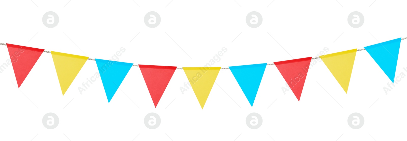 Image of Bright flags on white background. Party decoration