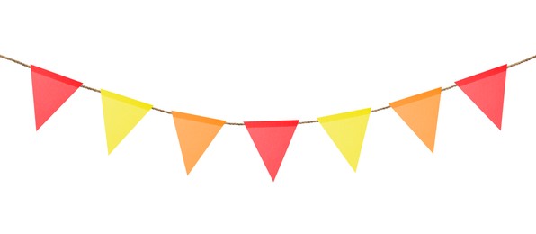 Image of Bright flags on white background. Party decoration