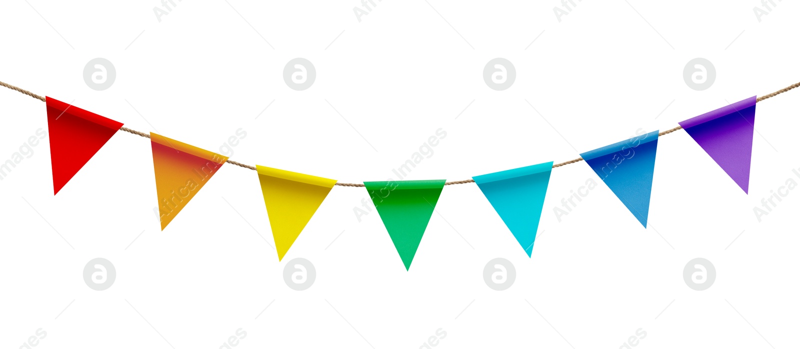 Image of Bright flags on white background. Party decoration