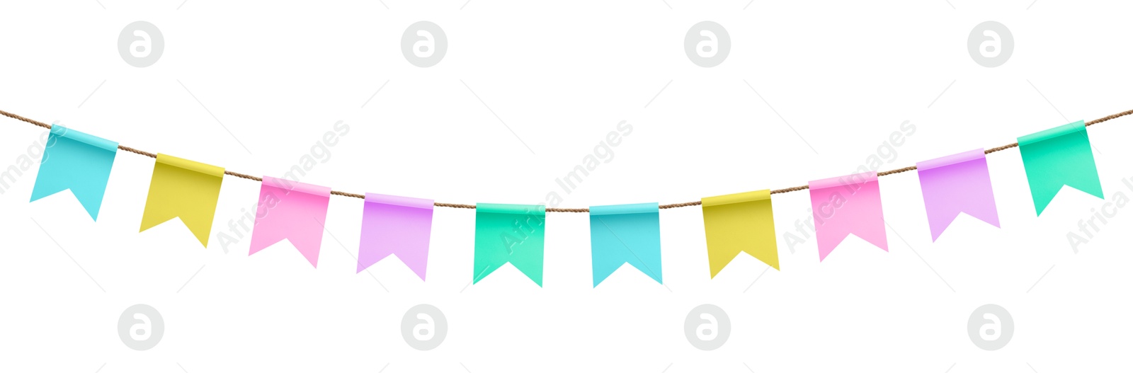 Image of Bright flags on white background. Party decoration