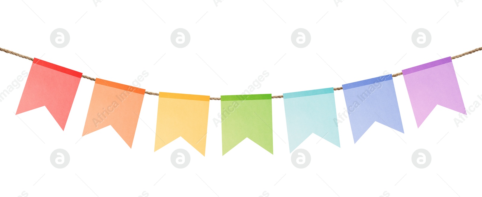 Image of Bright flags on white background. Party decoration