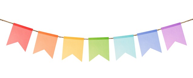 Image of Bright flags on white background. Party decoration