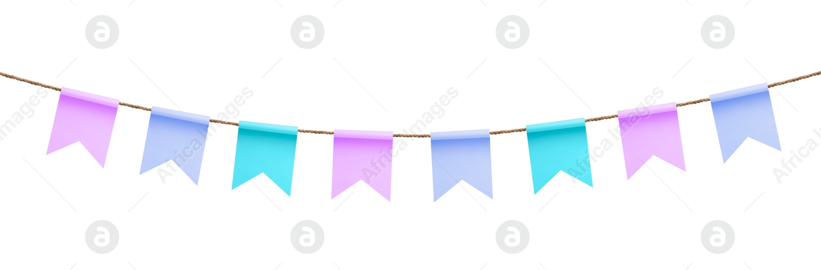 Image of Bright flags on white background. Party decoration