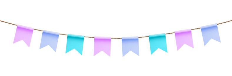 Bright flags on white background. Party decoration