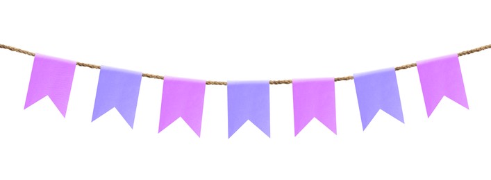 Image of Bright flags on white background. Party decoration