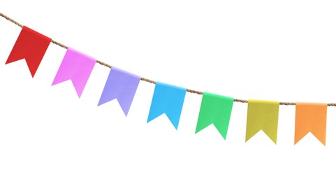 Bright flags on white background. Party decoration