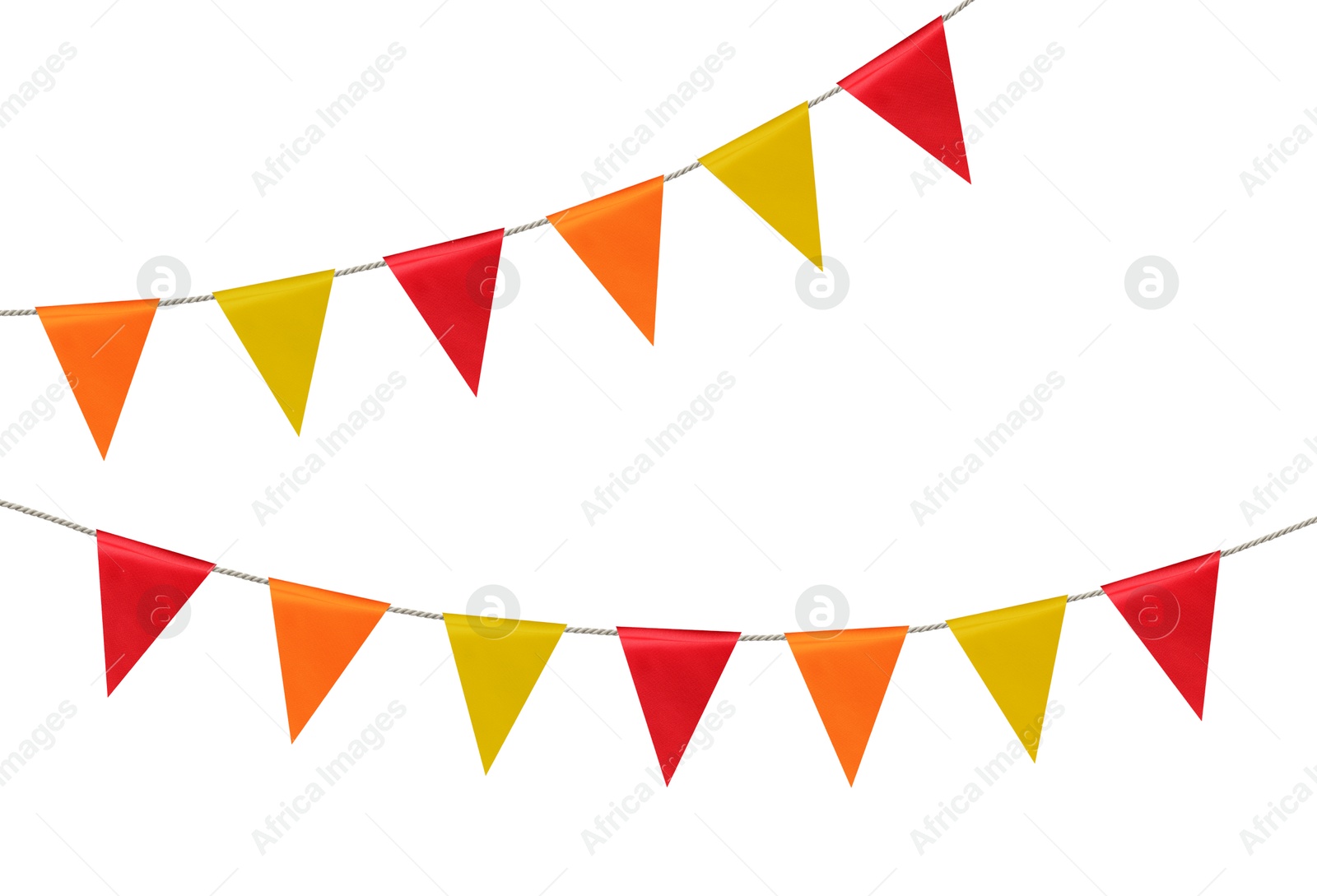 Image of Bright flags on white background. Party decoration