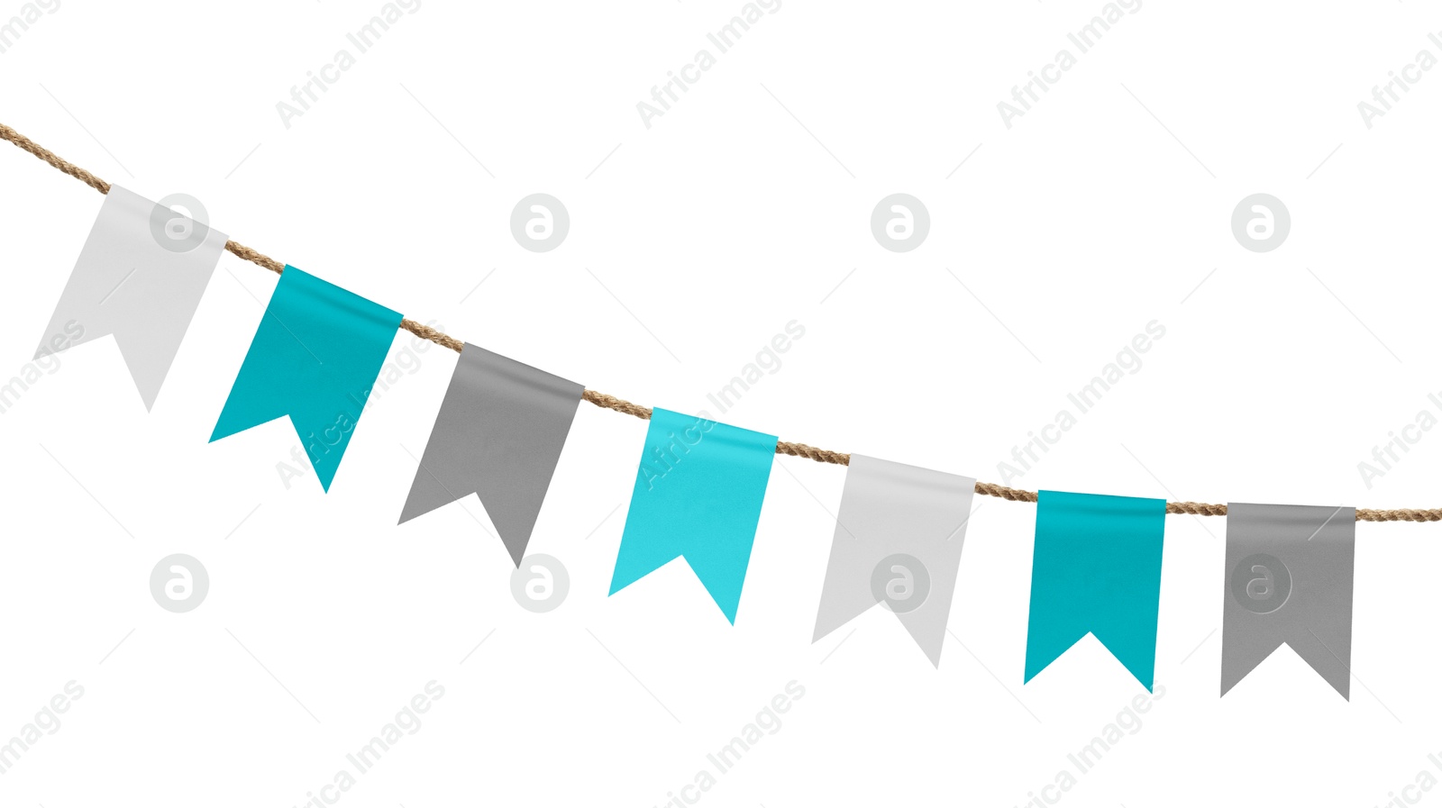 Image of Bright flags on white background. Party decoration