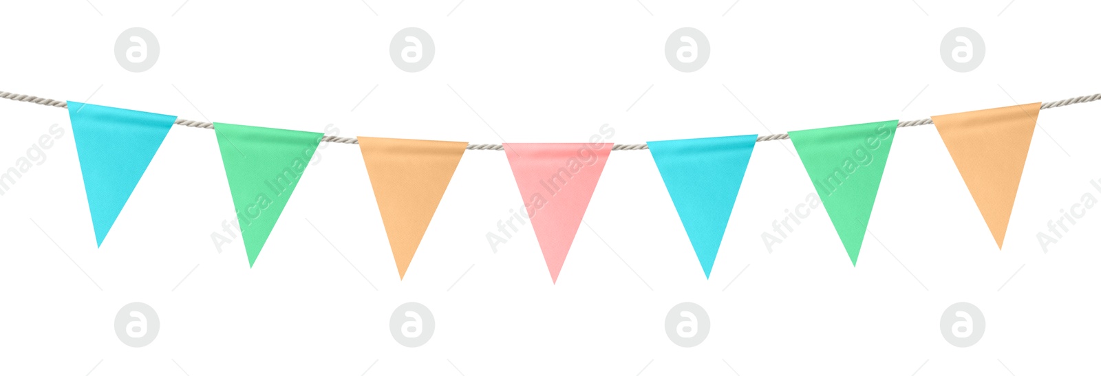 Image of Bright flags on white background. Party decoration