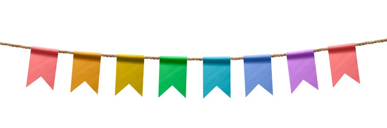 Bright flags on white background. Party decoration