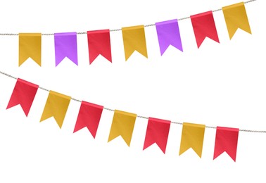 Bright flags on white background. Party decoration