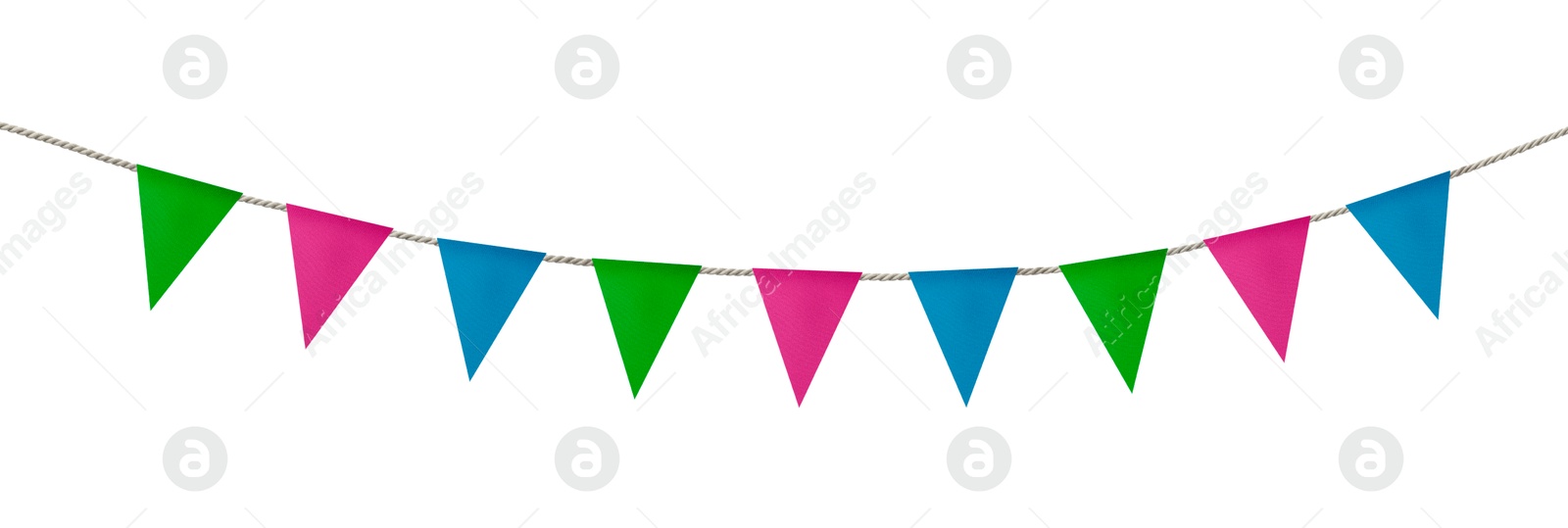 Image of Bright flags on white background. Party decoration