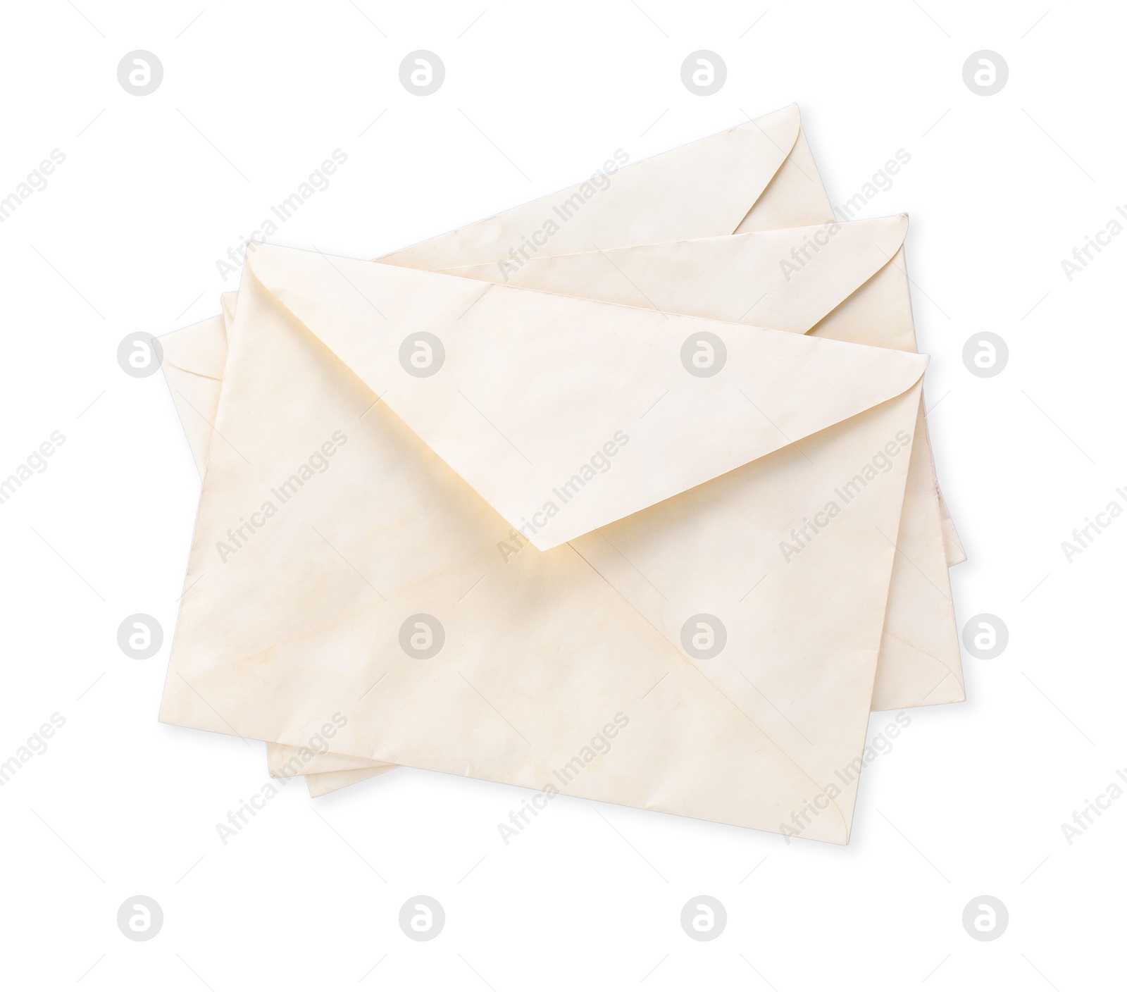 Photo of Stack of old letters on light grey background, top view