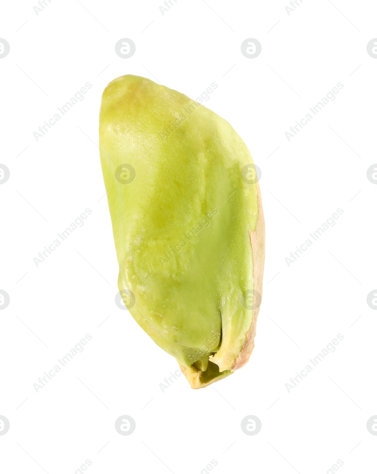 Photo of One peeled pistachio nut isolated on white