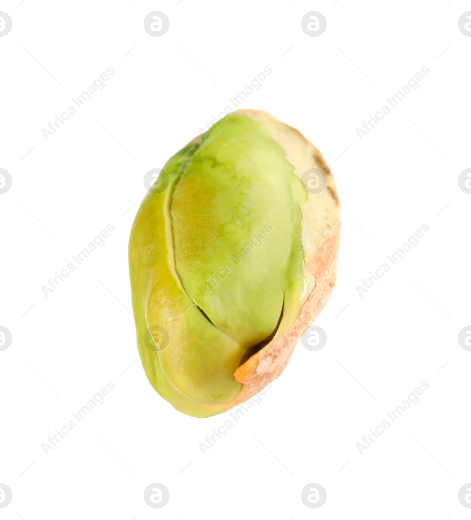 Photo of One peeled pistachio nut isolated on white