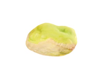 Photo of One peeled pistachio nut isolated on white