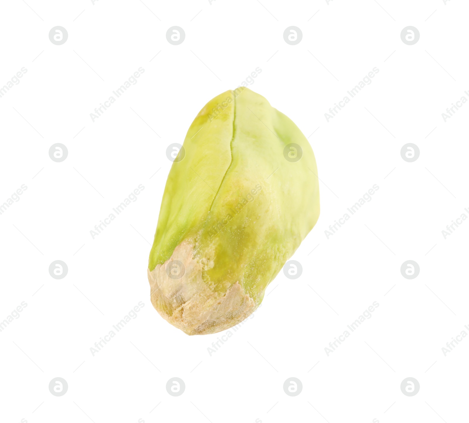 Photo of One peeled pistachio nut isolated on white