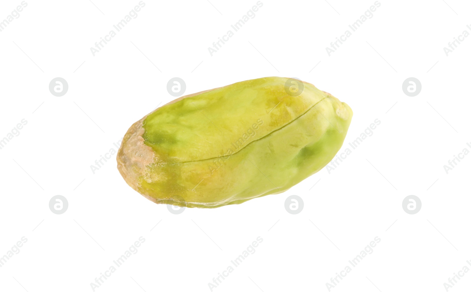 Photo of One peeled pistachio nut isolated on white