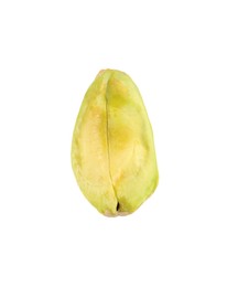 Photo of One peeled pistachio nut isolated on white