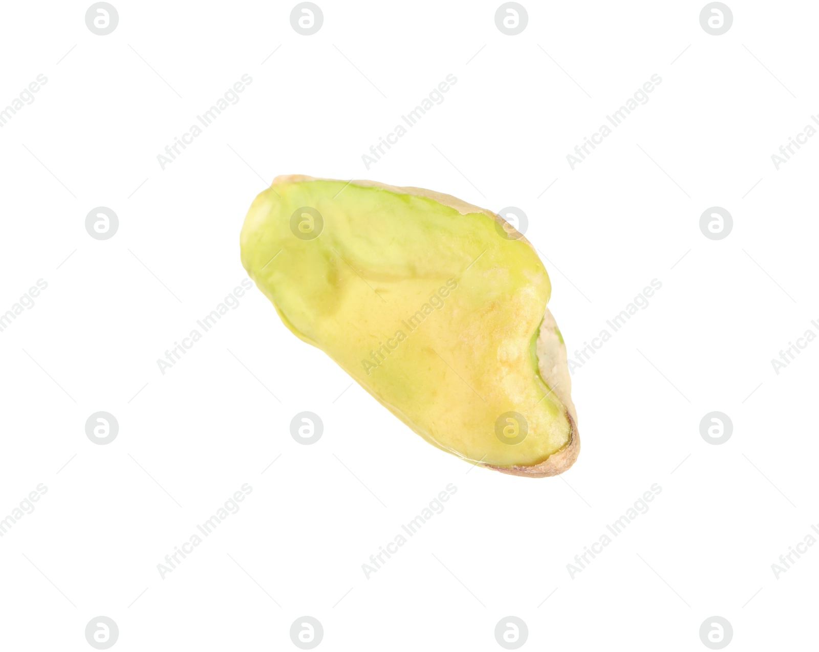 Photo of One peeled pistachio nut isolated on white