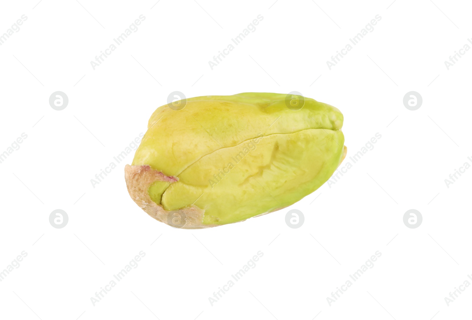 Photo of One peeled pistachio nut isolated on white